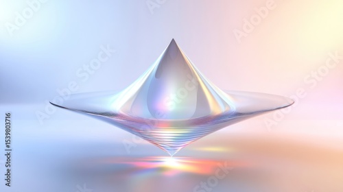 Abstract glass shape reflecting rainbow colors, smooth gradients, and sharp focus