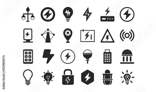 Electricity power energy icons set vector illustration