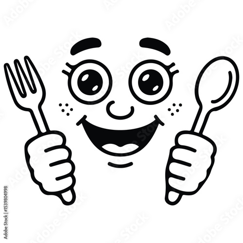 Excited face waiting for tasty food vector isolated white background