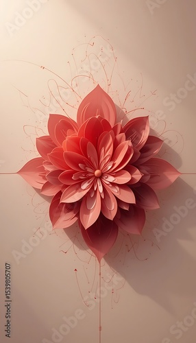 Blooming Flower Art Design in Pink and Beige Color Palette