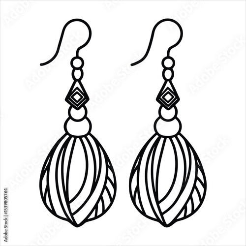 Elegant black and white dangle earrings isolated on a white background. Perfect for use in fashion blogs, jewelry catalogs, e-commerce, branding materials, packaging, and social print advertisements.
