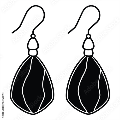 Elegant black and white drop earrings isolated on a white background. Perfect for use in fashion blogs, jewelry catalogs, e-commerce, branding materials, packaging, and social print advertisements