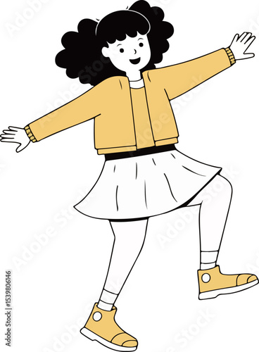 Cartoon girl in yellow jacket