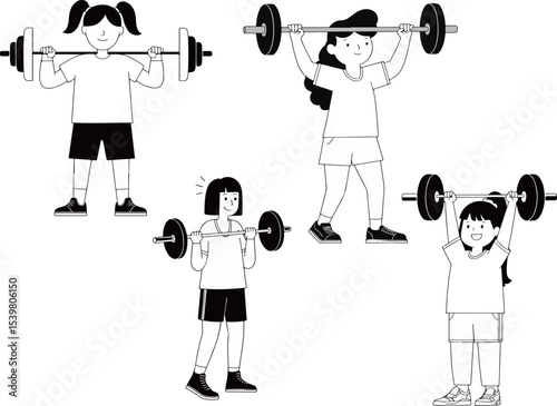 Girls Weightlifting Cartoon