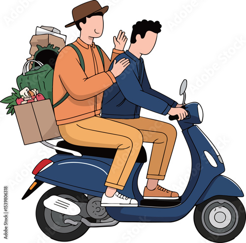 Two Men on Scooter Delivering Goods
