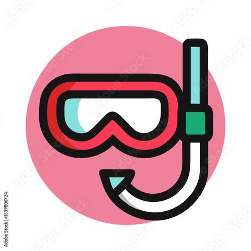 Snorkeling mask and snorkel in flat design on colorful background  