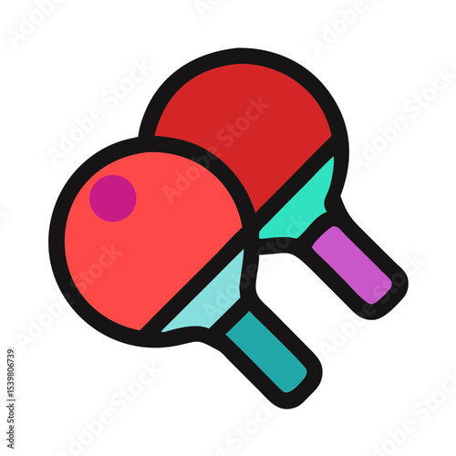 Table tennis paddles with red and teal handles in flat design  