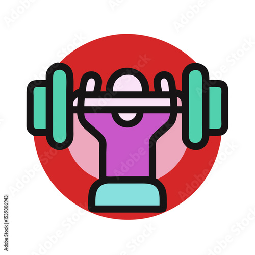 Weightlifter lifting barbell in colorful flat design illustration  