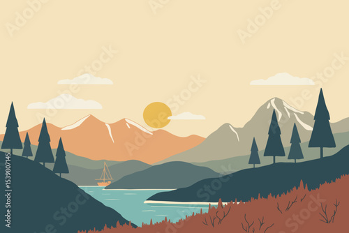 Scenic Mountain Landscape with Sailboat