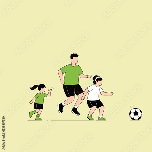 Family playing soccer