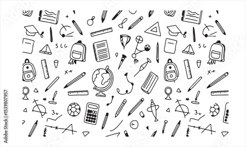 Back to school doodle pattern education supplies