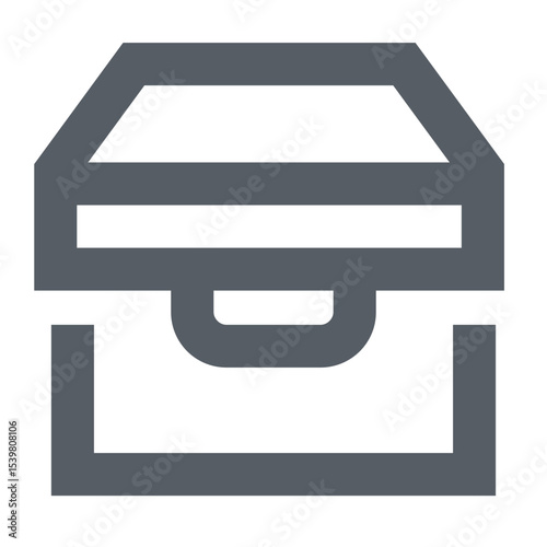 Illustration of a gray storage box with a handle, depicted with thick lines and a minimalist style