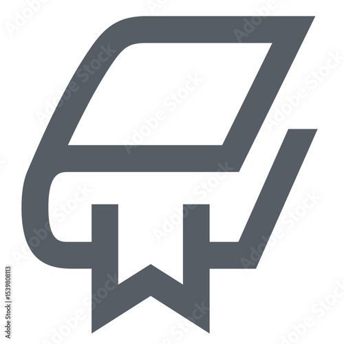 Stylized gray book icon with a ribbon bookmark and modern design elements on a white background view