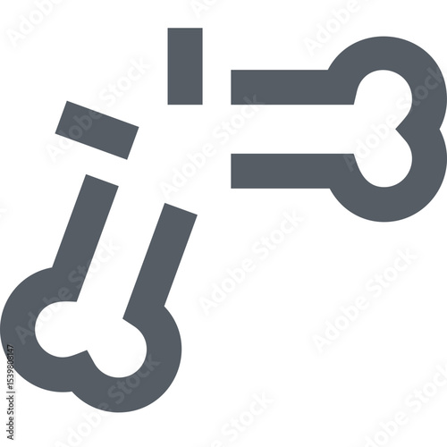 Stylized bones arranged in a cross shape with one bone broken and slightly misaligned design element