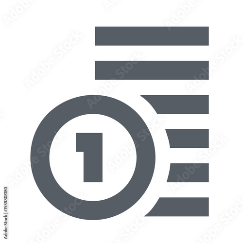 Illustration of a single coin with the number one and a stack of coins in a gray color scheme