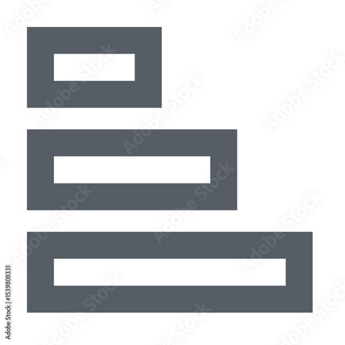 Three gray outlined rectangles stacked vertically with varying widths on a white background space