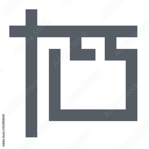Abstract gray shape resembling a stylized character with geometric and angular design elements present