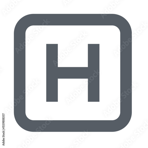 Gray letter h centered in a rounded square shape on a white background for hospital or healthcare symbol