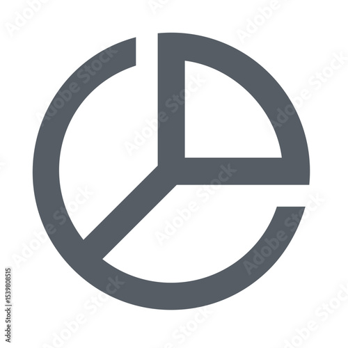 A gray circle with lines dividing it into three sections and a missing arc segment on the top left
