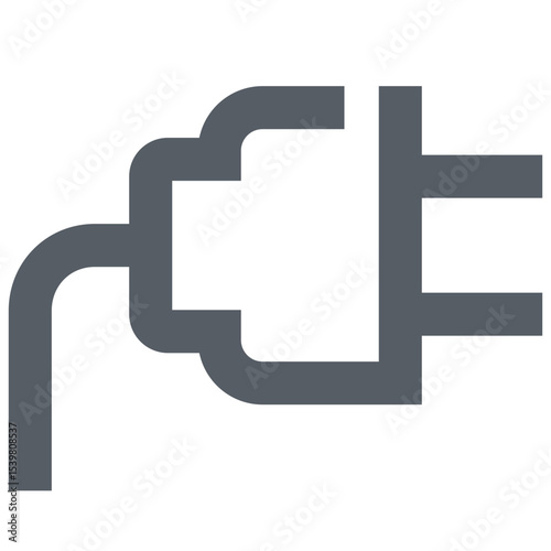 Illustration of a gray electrical plug with a cord and two prongs on a white background design element