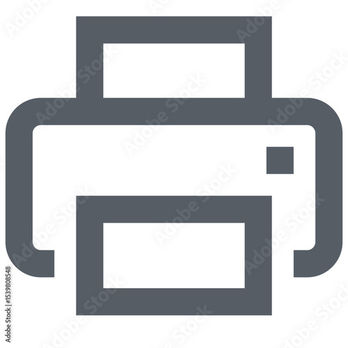 Illustration of a printer icon with a simple design and gray color scheme on a white background plain
