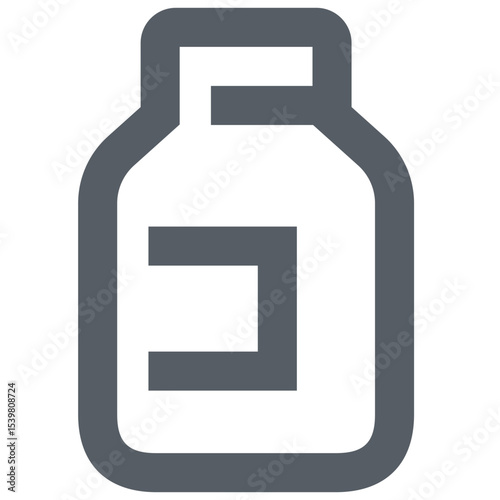 Illustration of a gray bottle with a label used for storing medicine or other liquids in a container