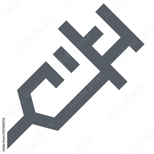 A simple gray syringe illustration with a geometric design on a white plain background view