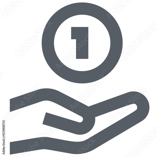 Hand holding a coin with the number one symbolizing finance donation or investment opportunity concept
