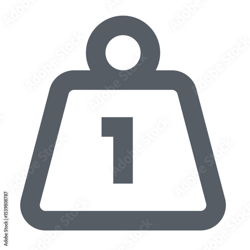 Illustration of a gray weight with a handle and the number one displayed in the center of the weight