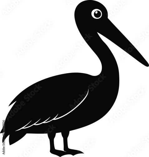 Brown Pelican silhouette vector art illustration and minimal black and white design