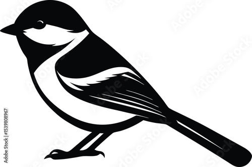 Chestnut Backed Chickadee silhouette vector art illustration and minimal black and white design