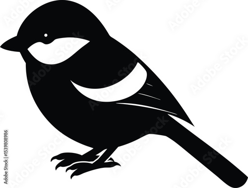 Chickadee silhouette vector art illustration and minimal black and white design