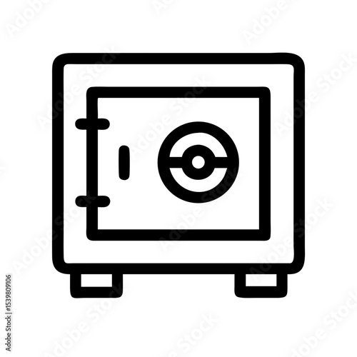 Minimalist line art icon of a secure vault safe with a circular combination lock, symbolizing protection and storage of valuables.
