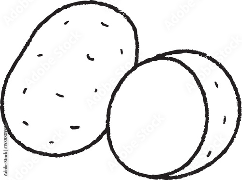 Simple Line Art Illustration of Two Potatoes One Whole and One Cut in Half on White Background