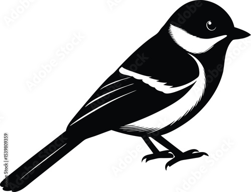 Great Tit Bird silhouette vector art illustration