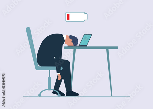 Job Burnout. Drained Employee Needs a Recharge. Stock Illustration