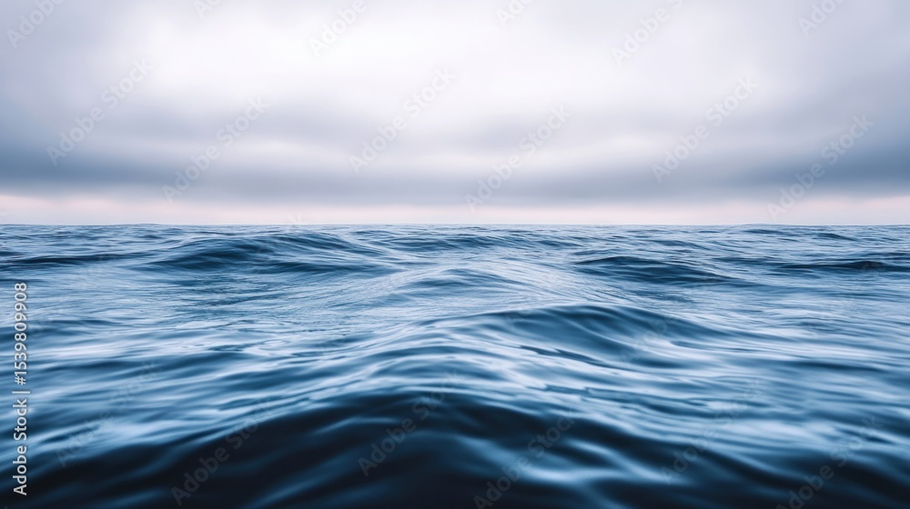 Obraz premium Ocean waves under a cloudy sky, calming blue