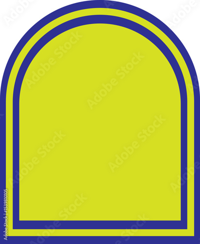 Abstract colorful arch design with yellow and blue outlines.