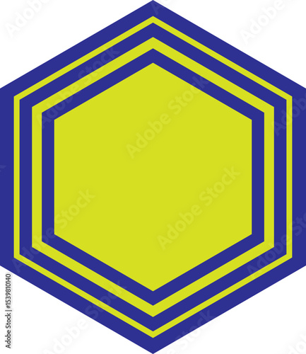 Geometric hexagon with layered colors in yellow and blue.