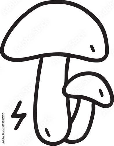 Doodle Style Mushroom Illustration Two Fungi One Larger Than the Other with a Lightning Bolt Beside Them