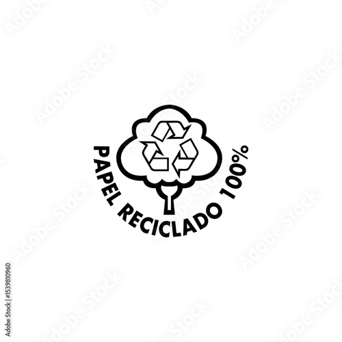 100% PAPEL RECICLADO ICON VECTOR SIGN BLACK