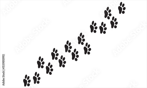 Black paw prints trail on white background
