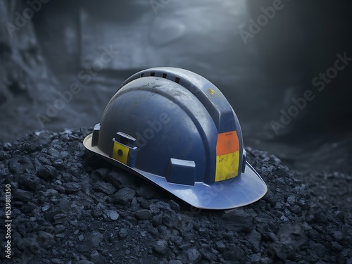 Blue Mining Helmet on Coal Pile