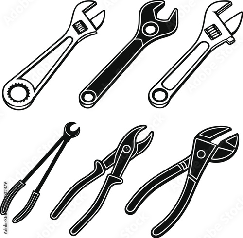 Silhouette Vector Tools; Set collections black handyman tools silhouette; Black Silhouettes of Tools 