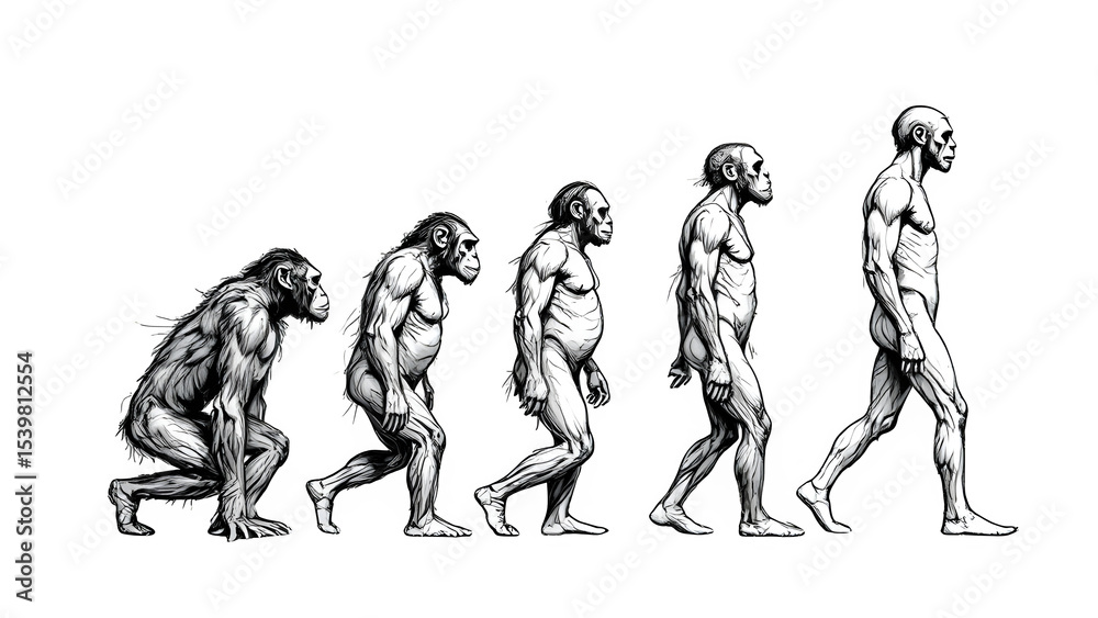 Fototapeta premium Ai generated image of stages of human evolution from ape to man isolated on transparent background