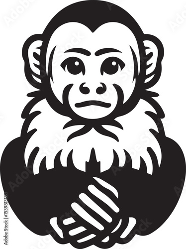 Capuchin Monkey Simple Black and White Vector Illustration