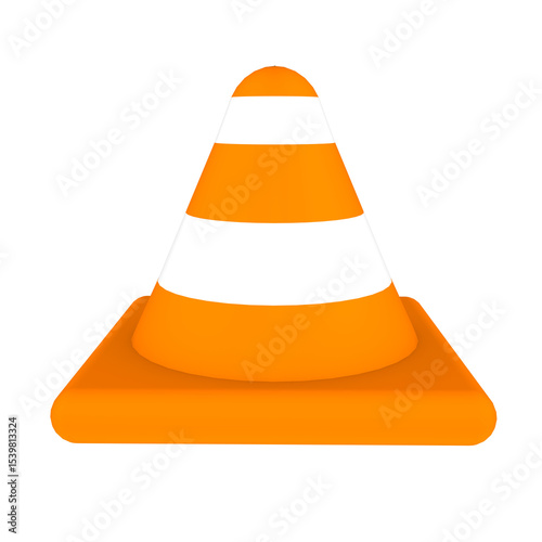 Orange traffic cone with white stripes isolated on transparent background, road safety equipment, warning sign for construction, caution and security, PNG image