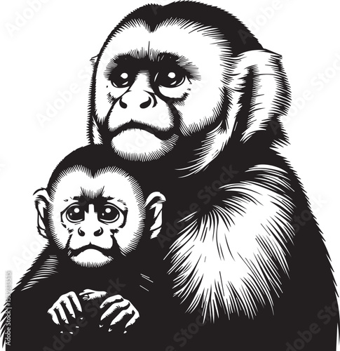 Capuchin Monkey Simple Black and White Vector Illustration