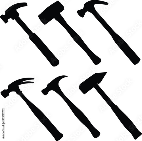 Silhouette Vector Hammers; Hammer Vectors; Hammer wood and metal material silhouettes; 