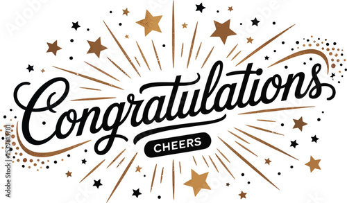 Congratulations and cheers text with stars and dots on a light pink background illustration design